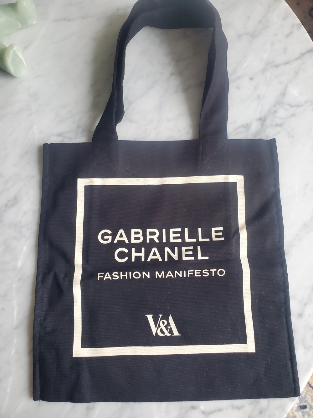 CHANEL V&A Black Canvas Tote with Bold Ivory Typography